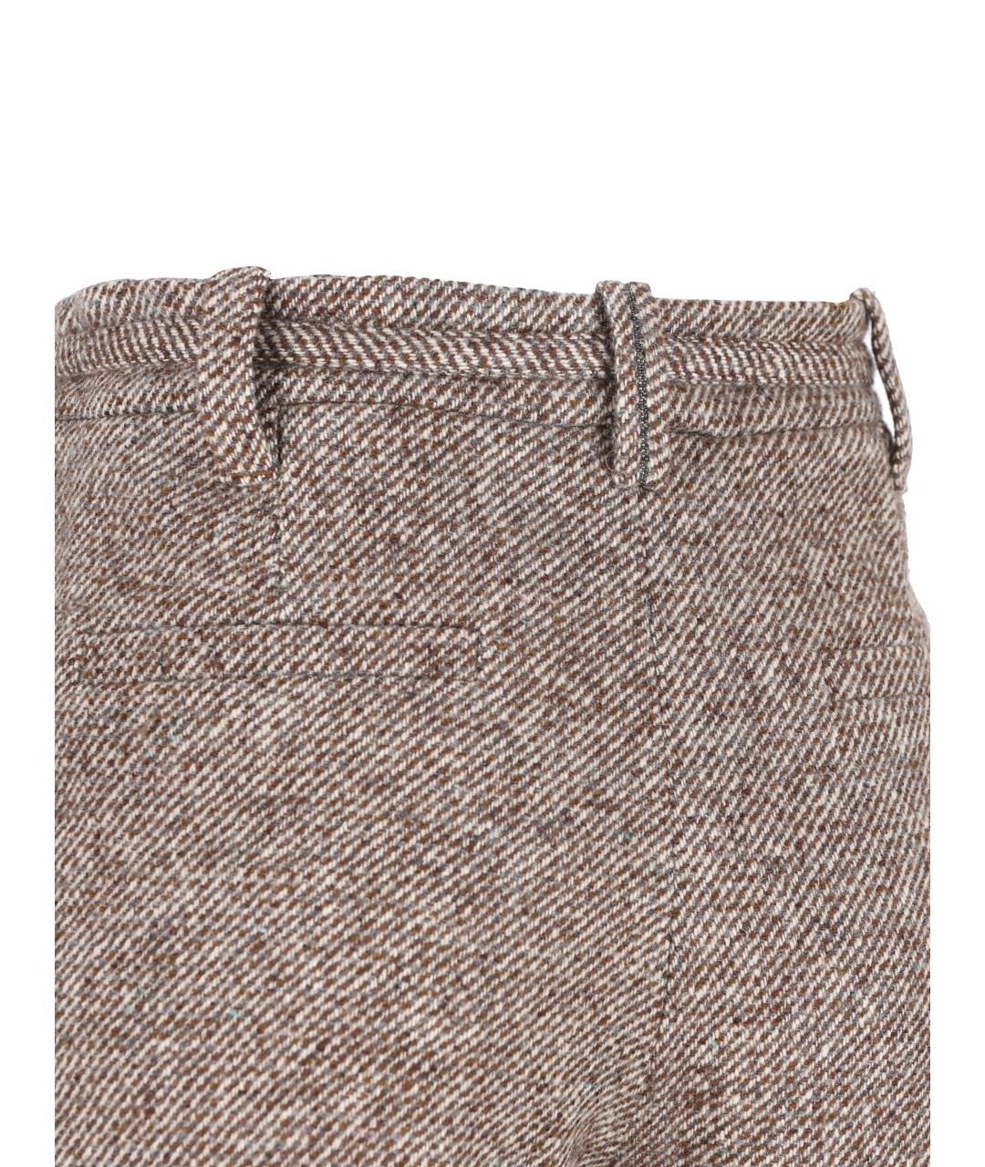 BRUNELLO CUCINELLI Коричневые шерстяные прямые брюки, фото 4