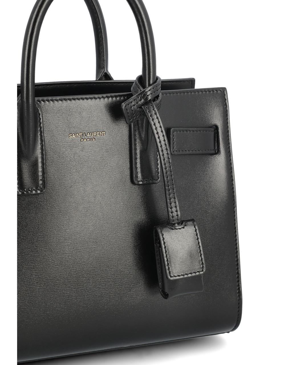 SAINT LAURENT Черная кожаная сумка с короткими ручками, фото 4