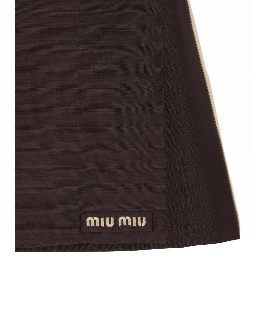 MIU MIU Коричневая шерстяная юбка мини, фото 3