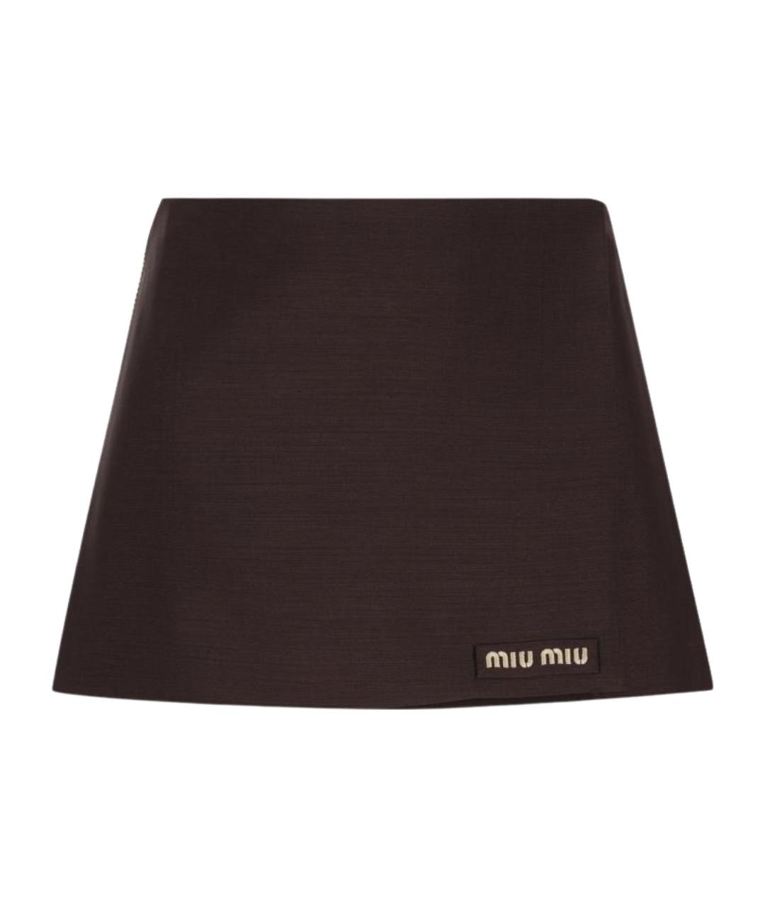 MIU MIU Коричневая шерстяная юбка мини, фото 1