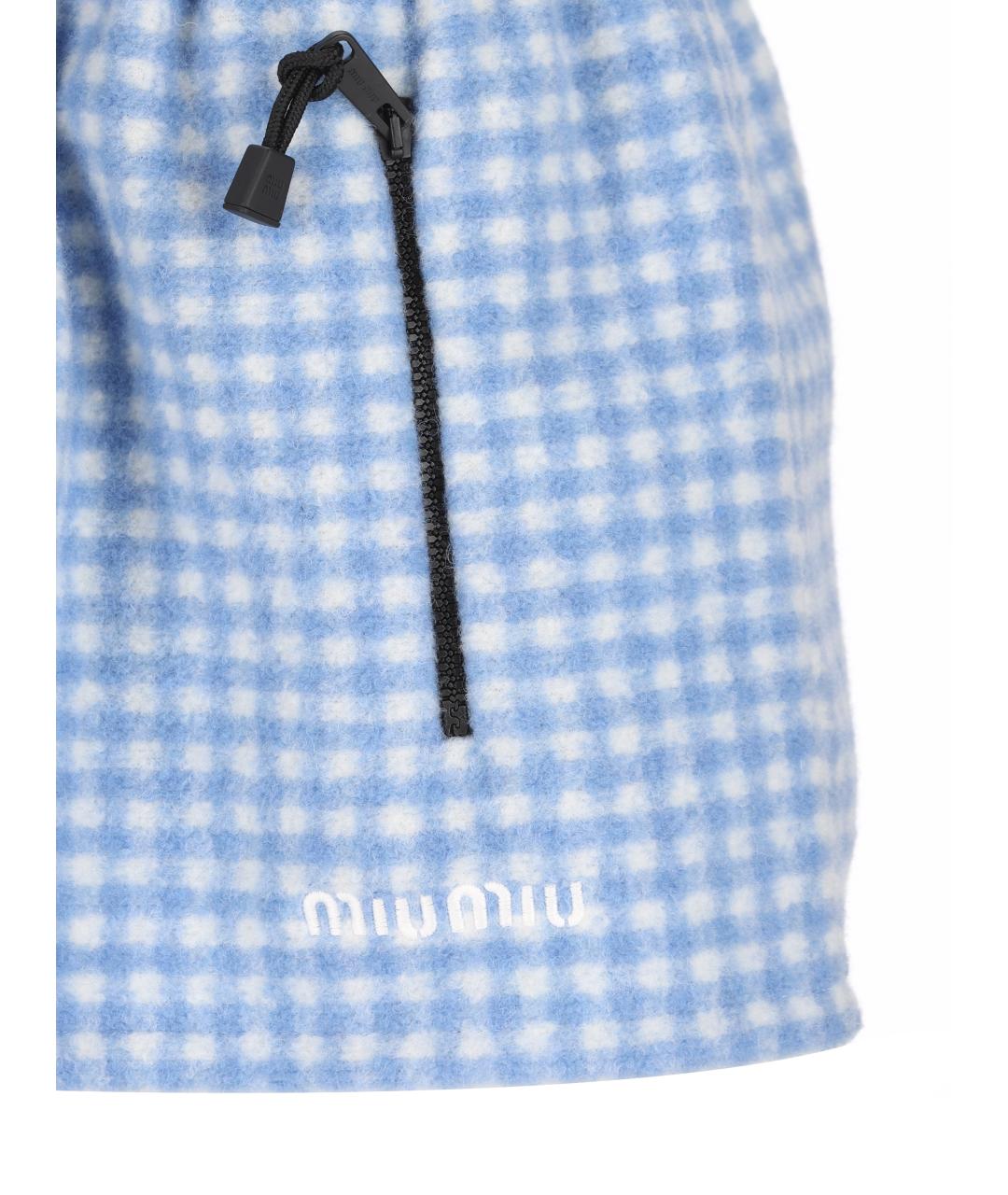 MIU MIU Голубая полиэстеровая юбка мини, фото 4