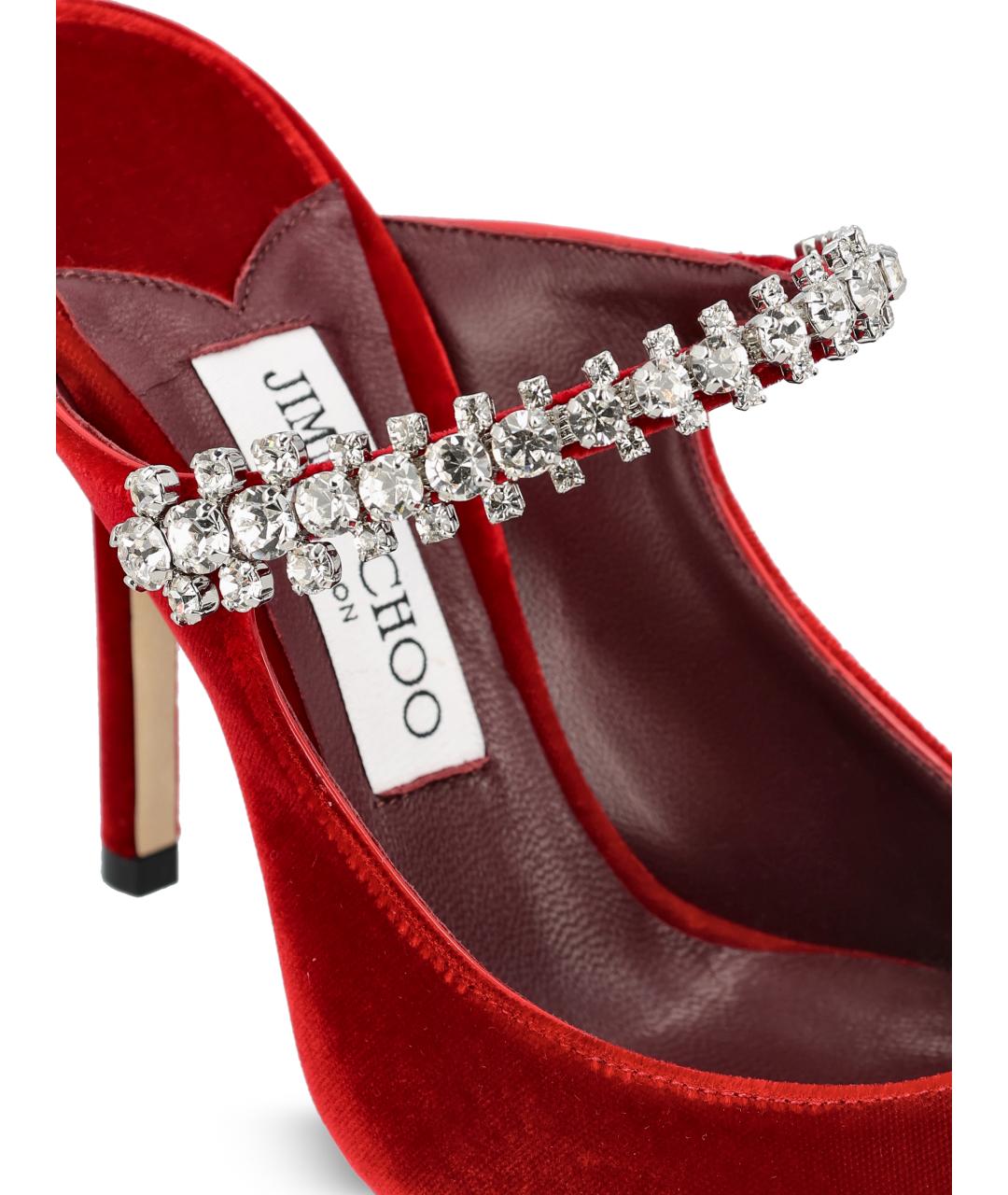 JIMMY CHOO Красные бархатные мюли, фото 4