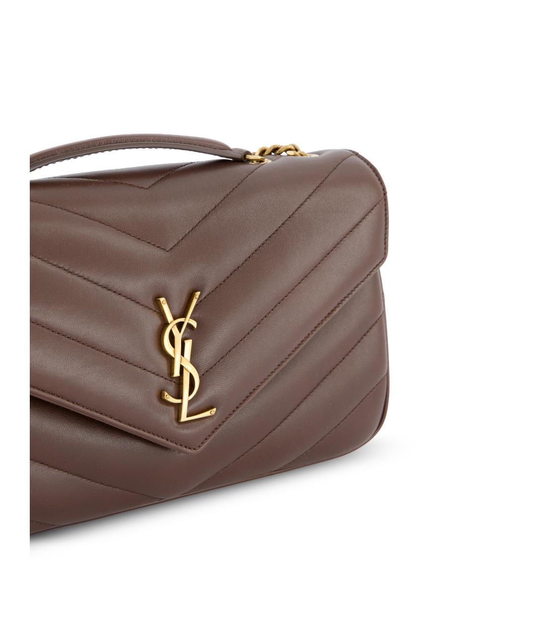 SAINT LAURENT Коричневая кожаная сумка через плечо, фото 4