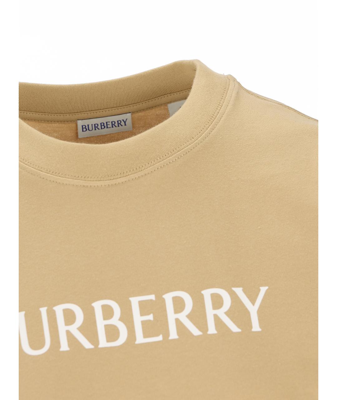 BURBERRY Бежевая хлопковая футболка, фото 4