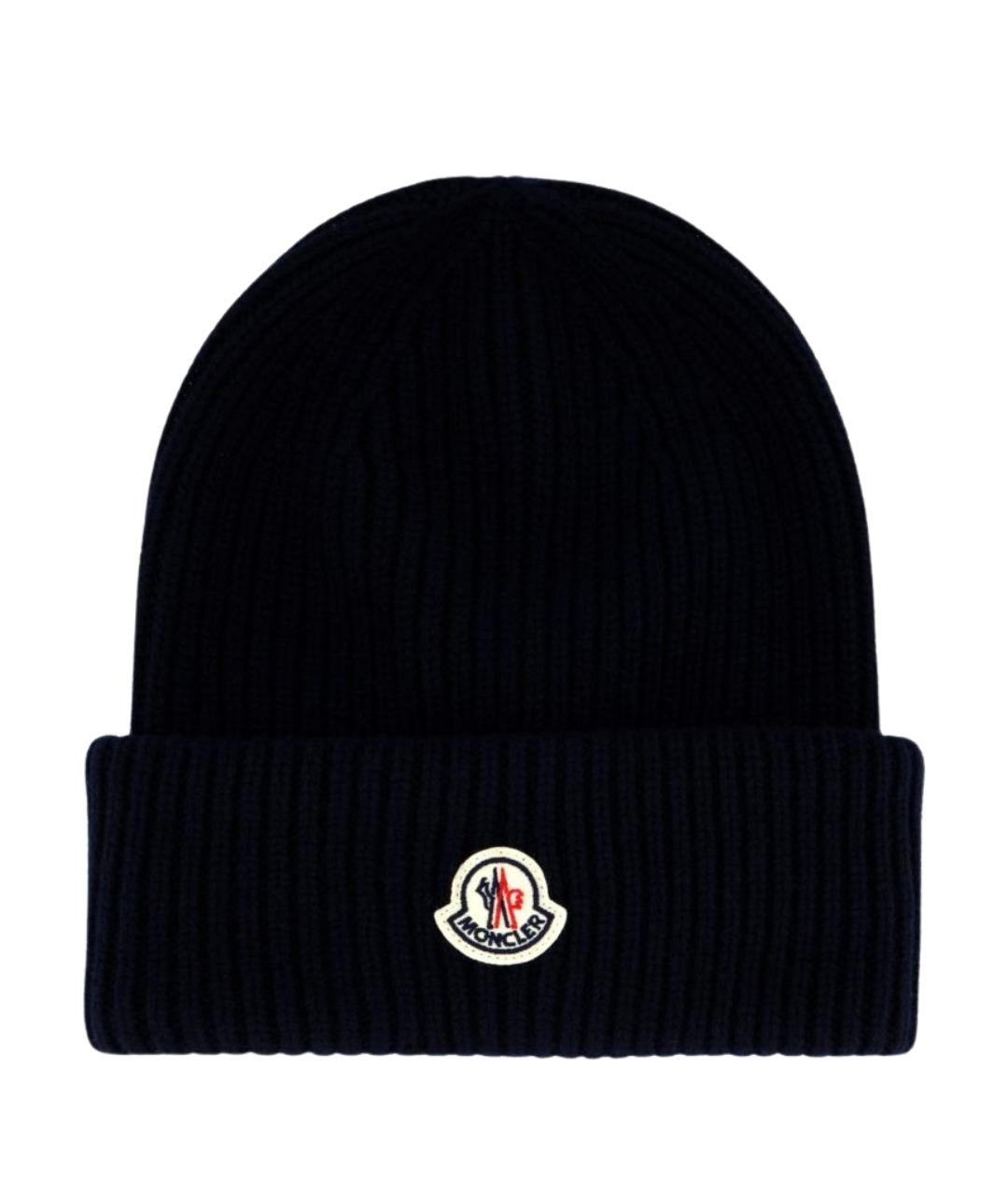 MONCLER Черная шерстяная шапка, фото 1