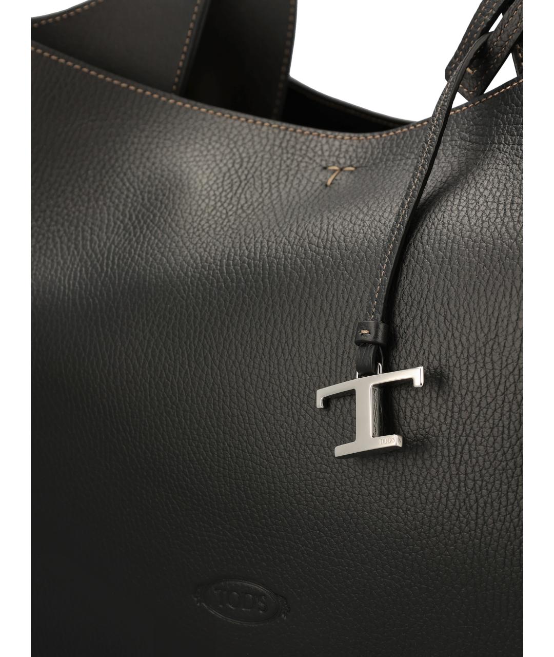 TOD'S Черная кожаная сумка тоут, фото 4
