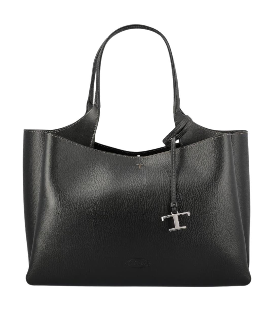 TOD'S Черная кожаная сумка тоут, фото 1