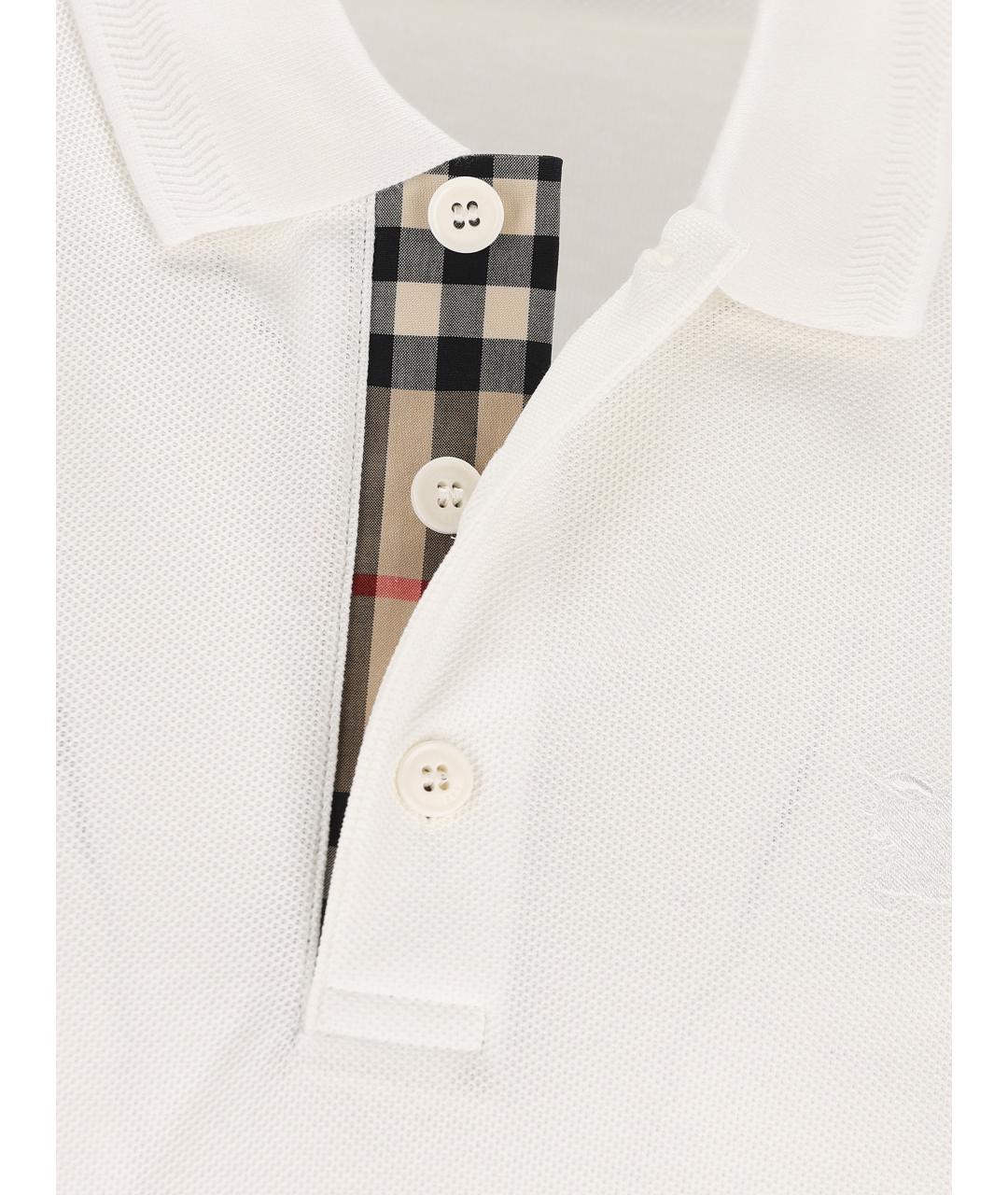 BURBERRY Белое хлопковое поло с коротким рукавом, фото 4