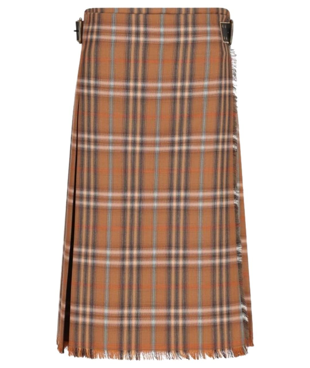 BURBERRY Коричневая шерстяная юбка миди, фото 1