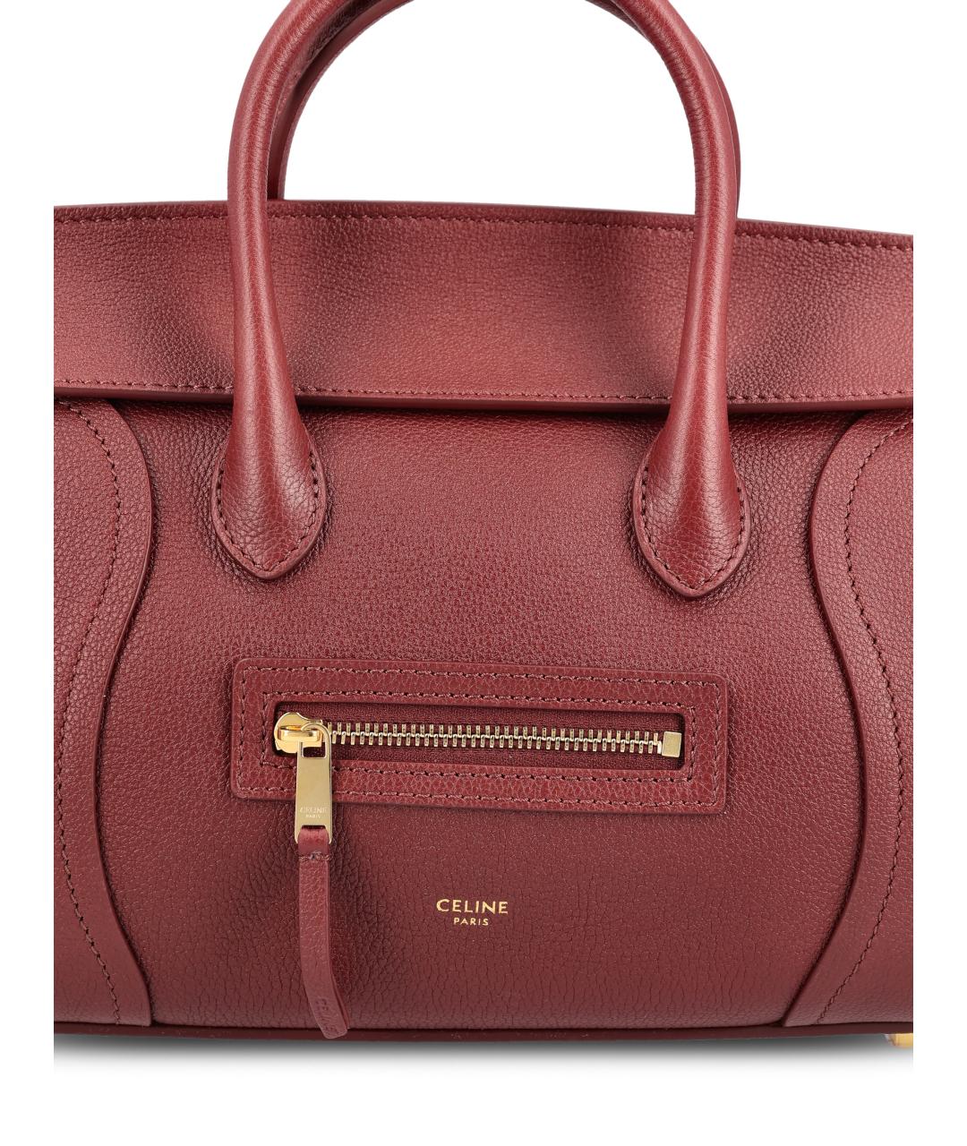 CELINE Бордовая кожаная сумка с короткими ручками, фото 4