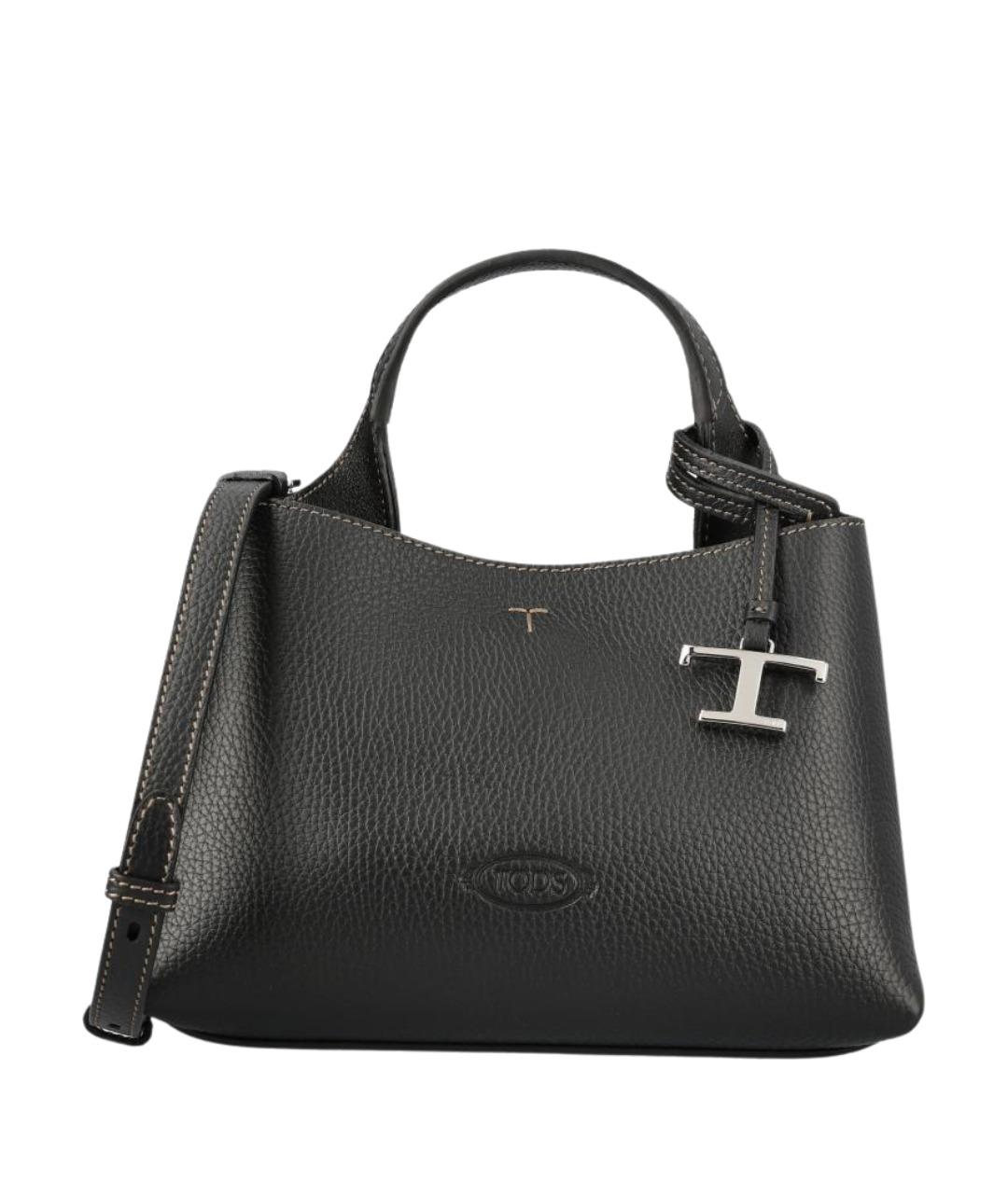 TOD'S Черная кожаная сумка тоут, фото 1