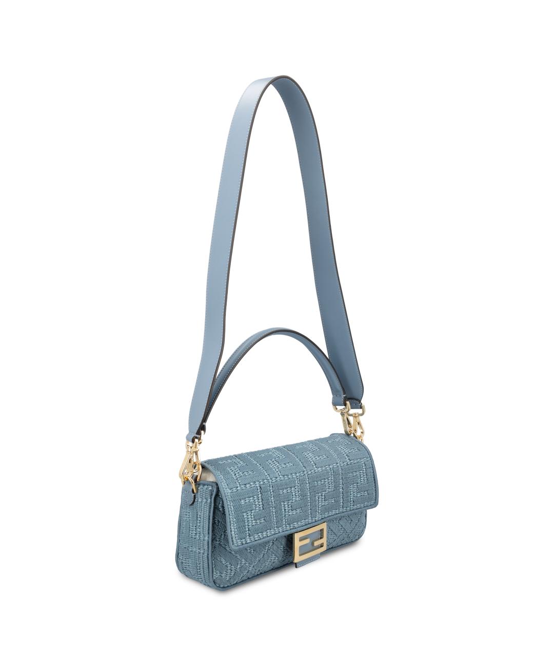 FENDI Голубая рафиевая сумка через плечо, фото 3