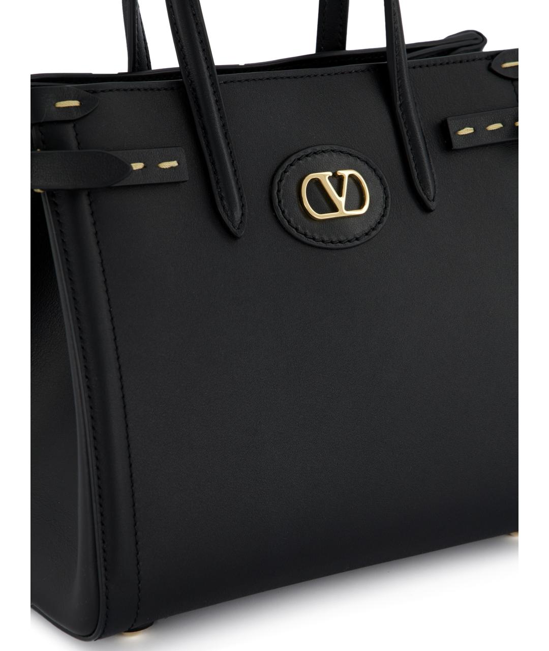 VALENTINO Черная кожаная сумка тоут, фото 4