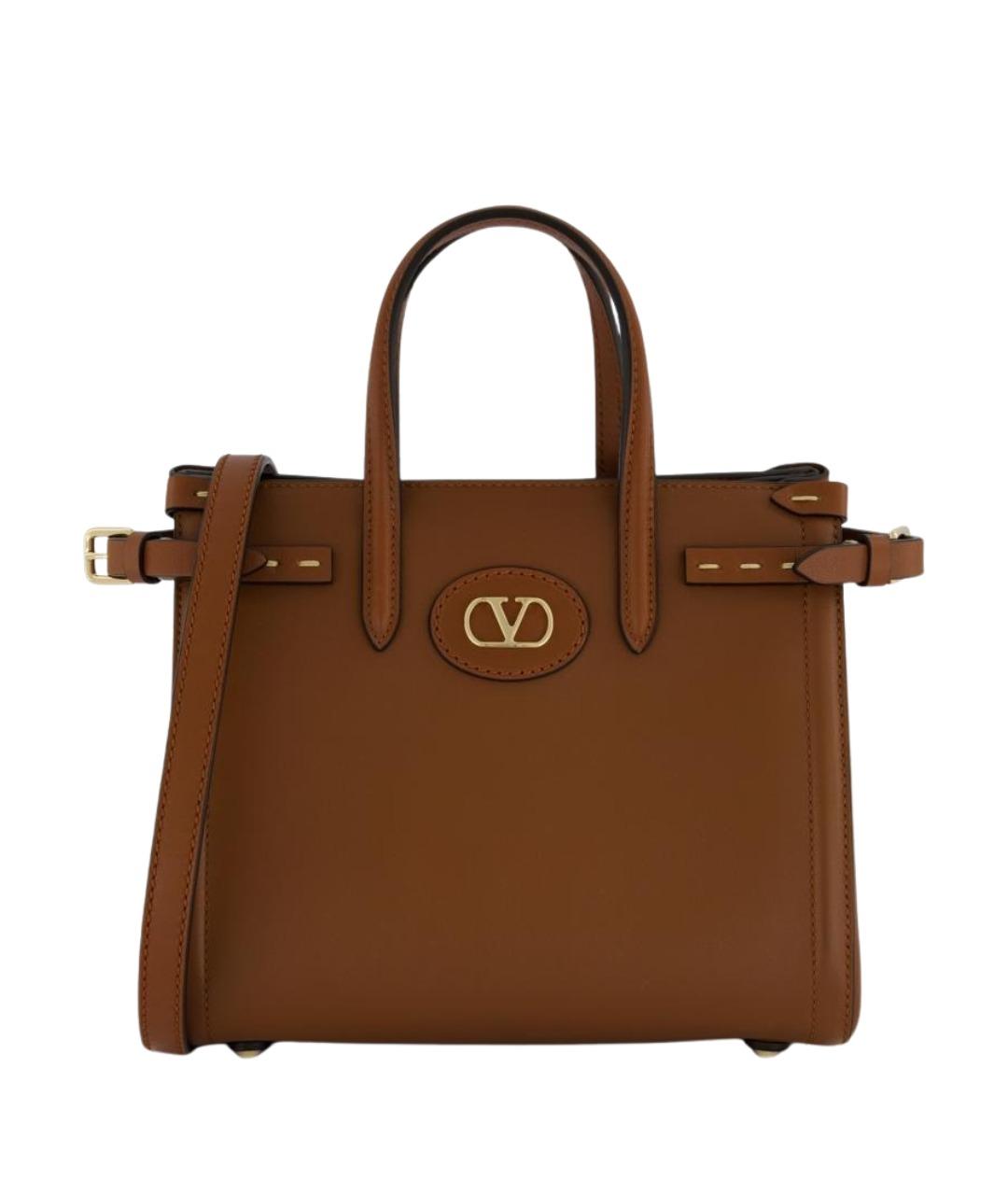 VALENTINO Коричневая кожаная сумка тоут, фото 1