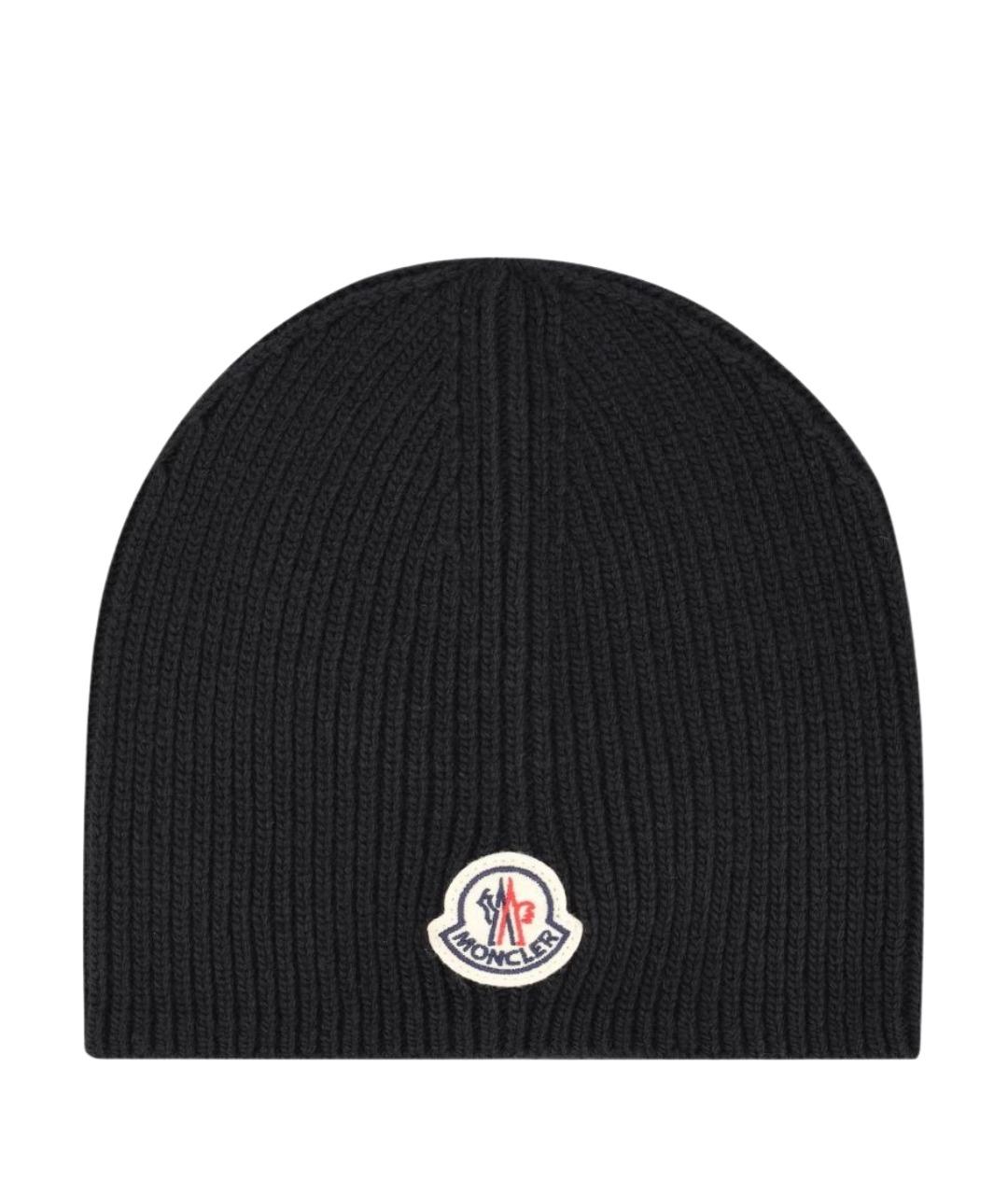 MONCLER Черная шерстяная шапка, фото 1