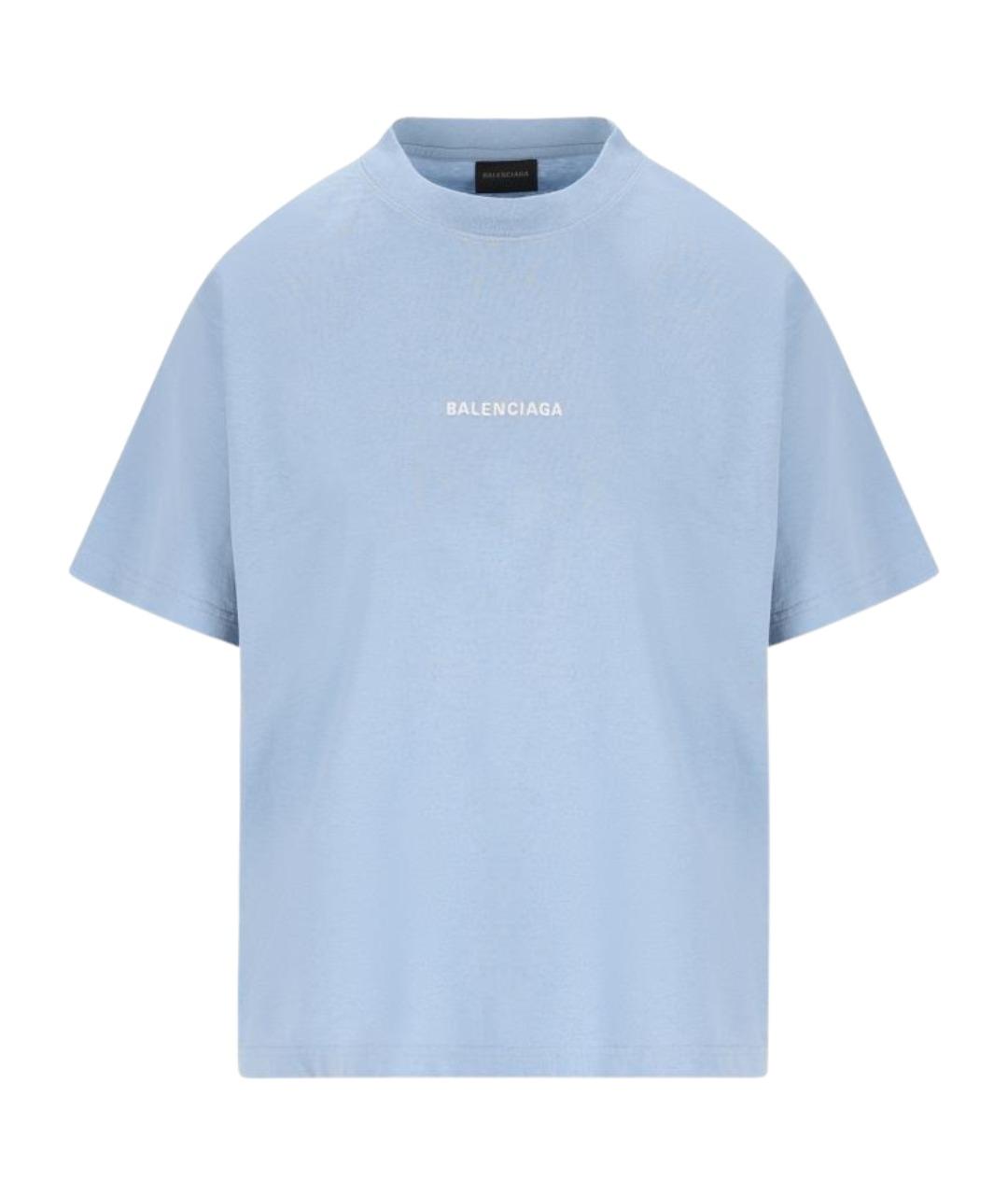 BALENCIAGA Голубая хлопковая футболка, фото 1