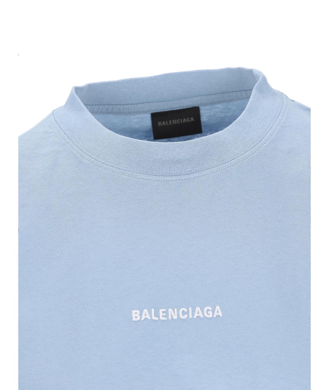 BALENCIAGA Голубая хлопковая футболка, фото 4