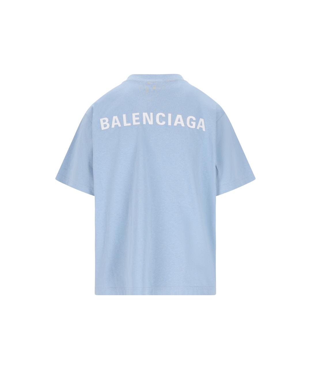 BALENCIAGA Голубая хлопковая футболка, фото 2