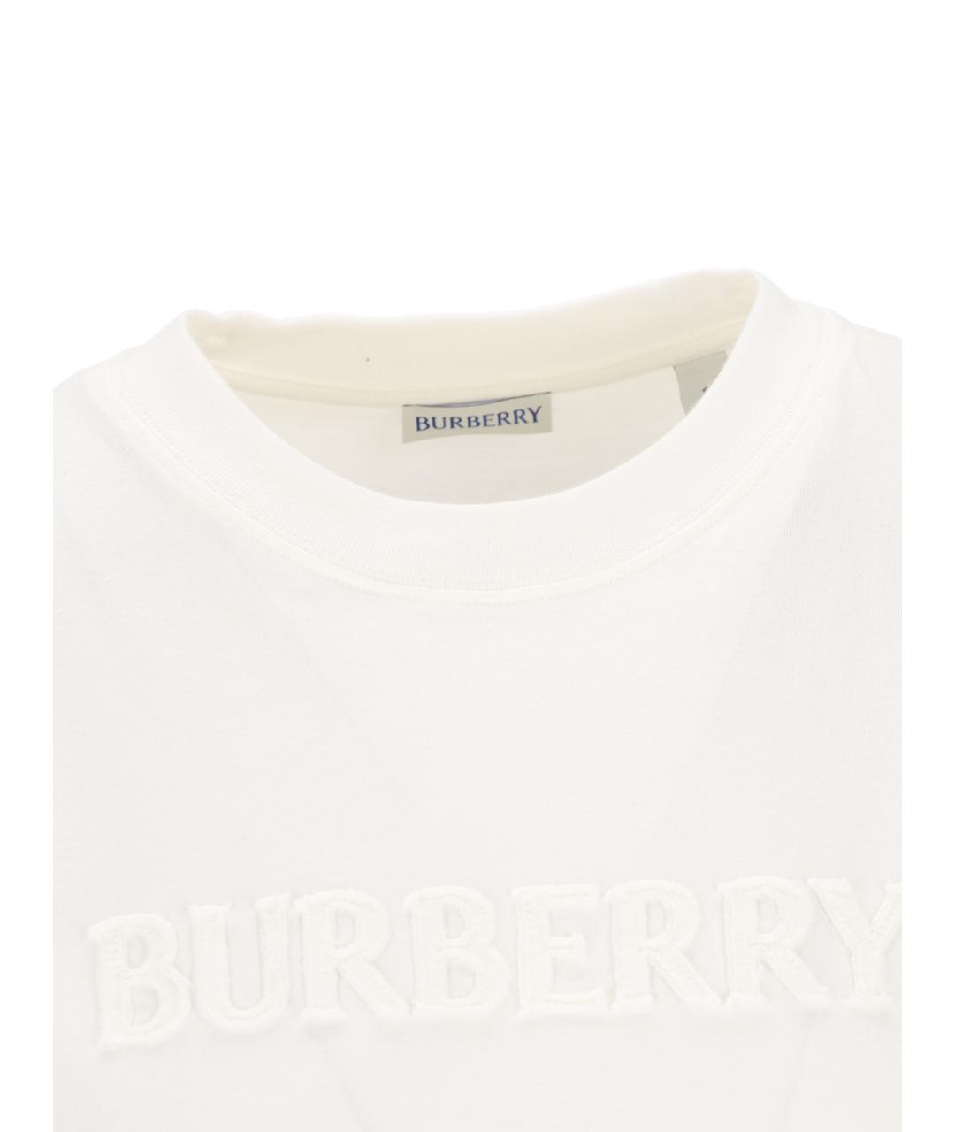BURBERRY Белая хлопковая футболка, фото 4