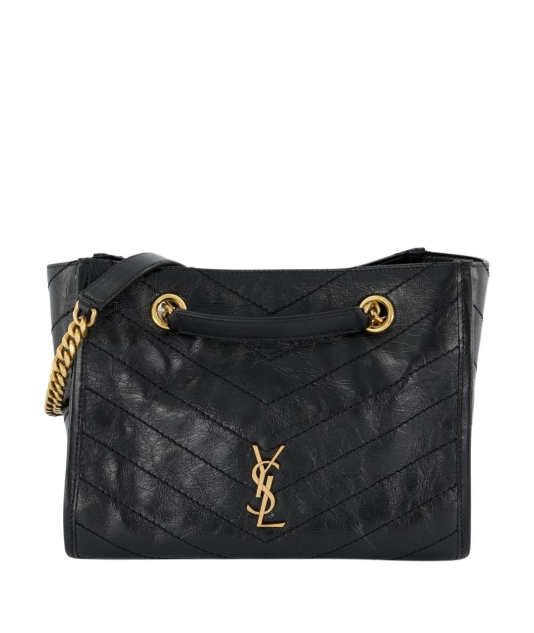 SAINT LAURENT Черная кожаная сумка тоут, фото 1
