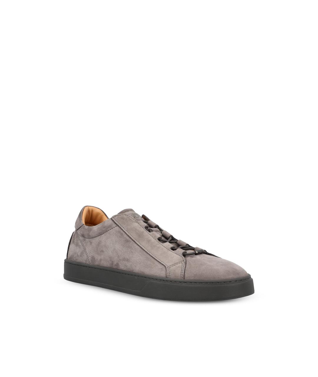 TOD'S Серые кожаные низкие кроссовки / кеды, фото 2