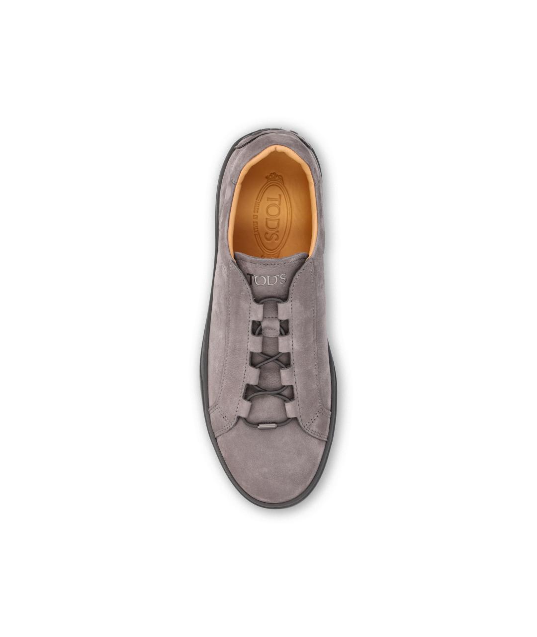 TOD'S Серые кожаные низкие кроссовки / кеды, фото 4