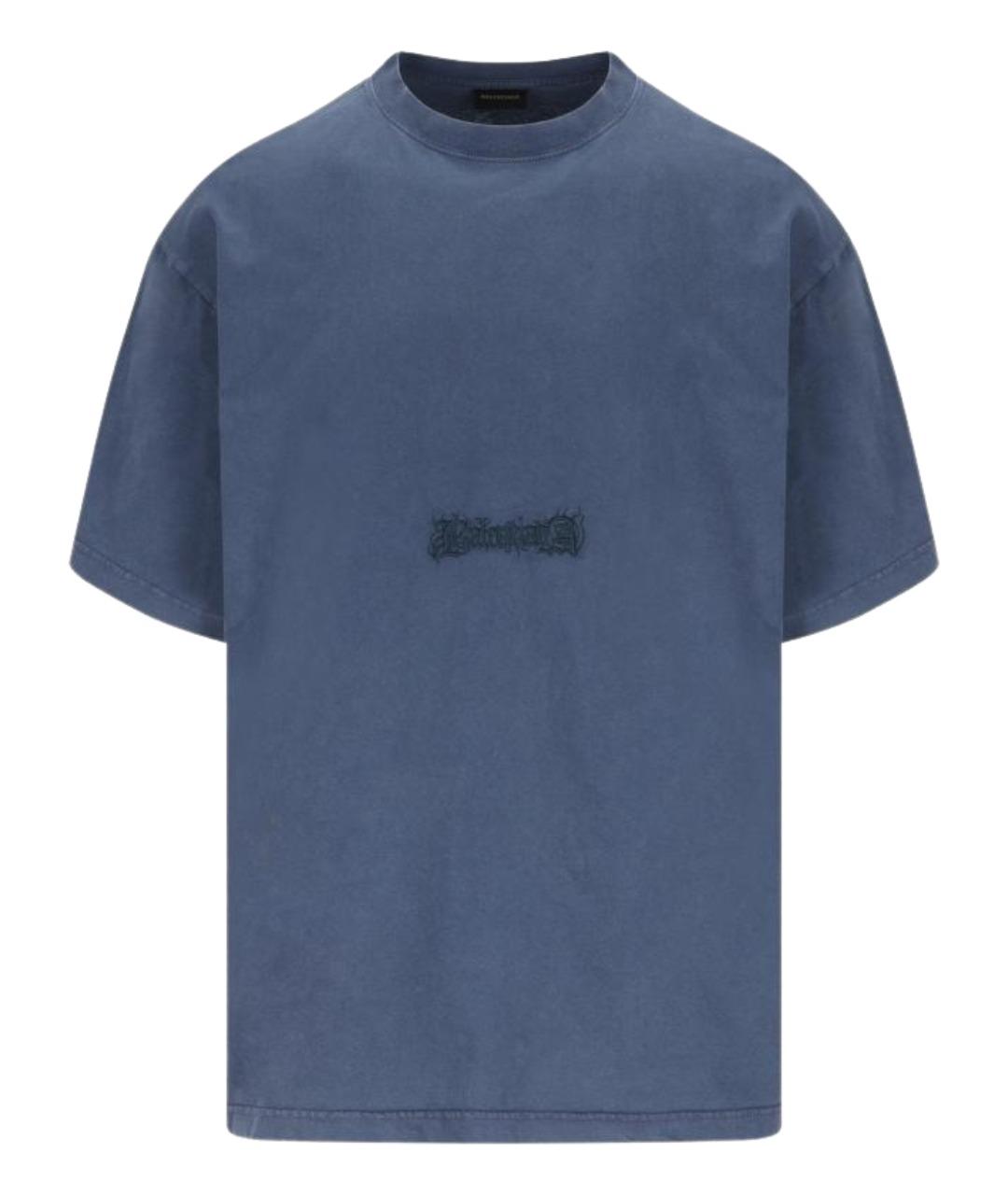 BALENCIAGA Синяя хлопковая футболка, фото 1
