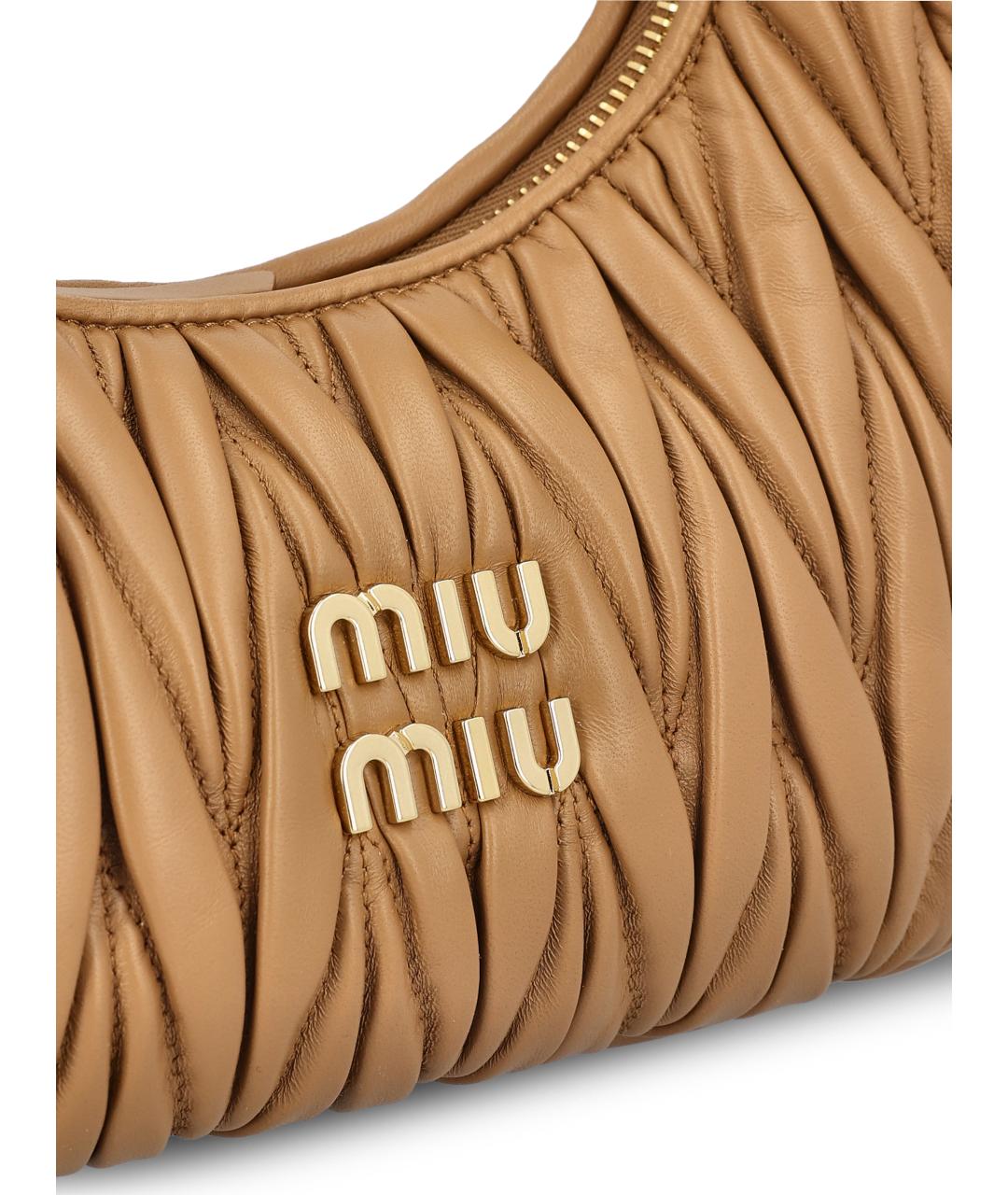 MIU MIU Бежевая кожаная сумка с короткими ручками, фото 4