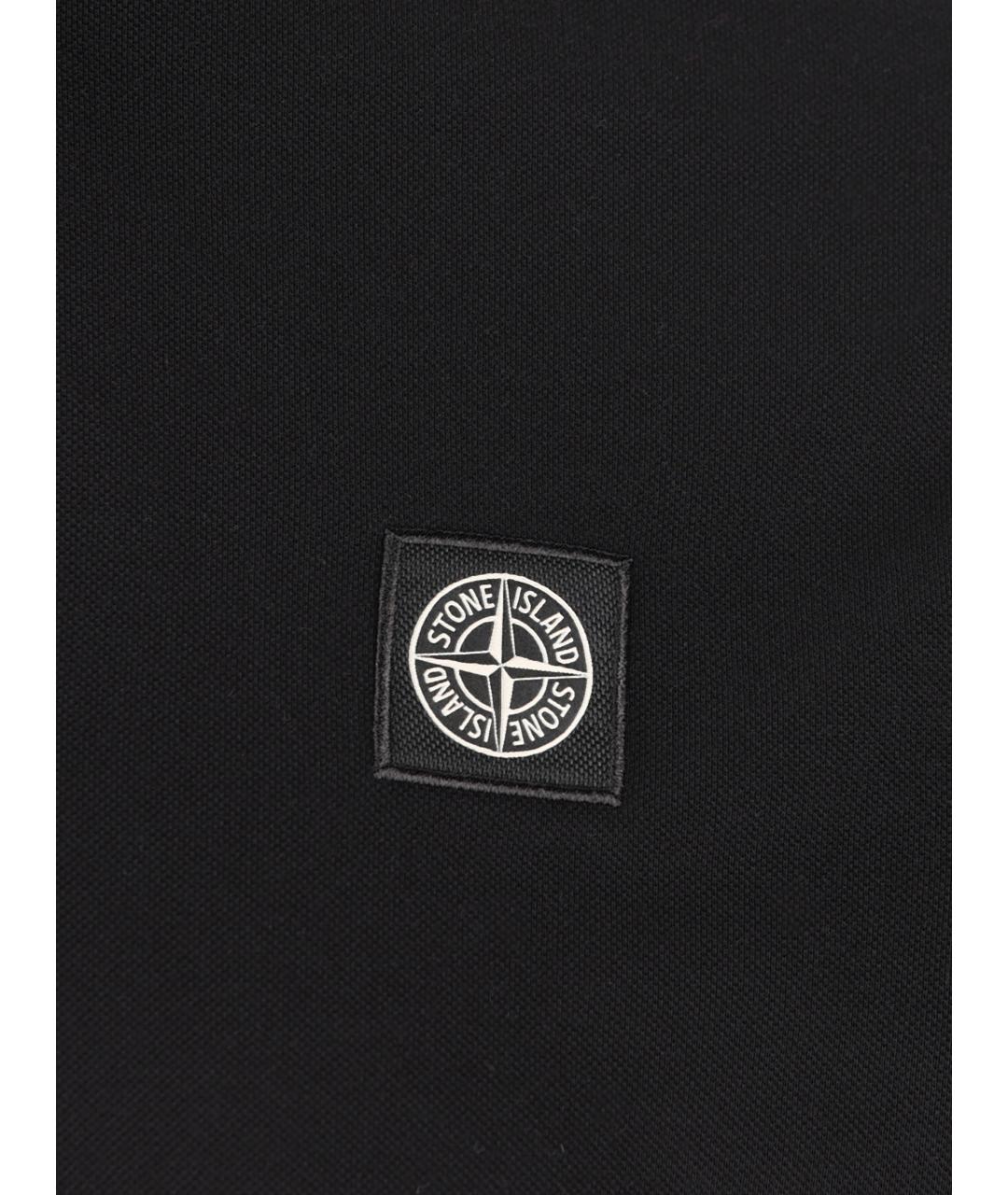 STONE ISLAND Черное хлопковое поло с коротким рукавом, фото 4