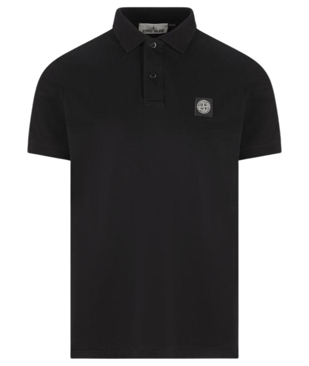 STONE ISLAND Черное хлопковое поло с коротким рукавом, фото 1