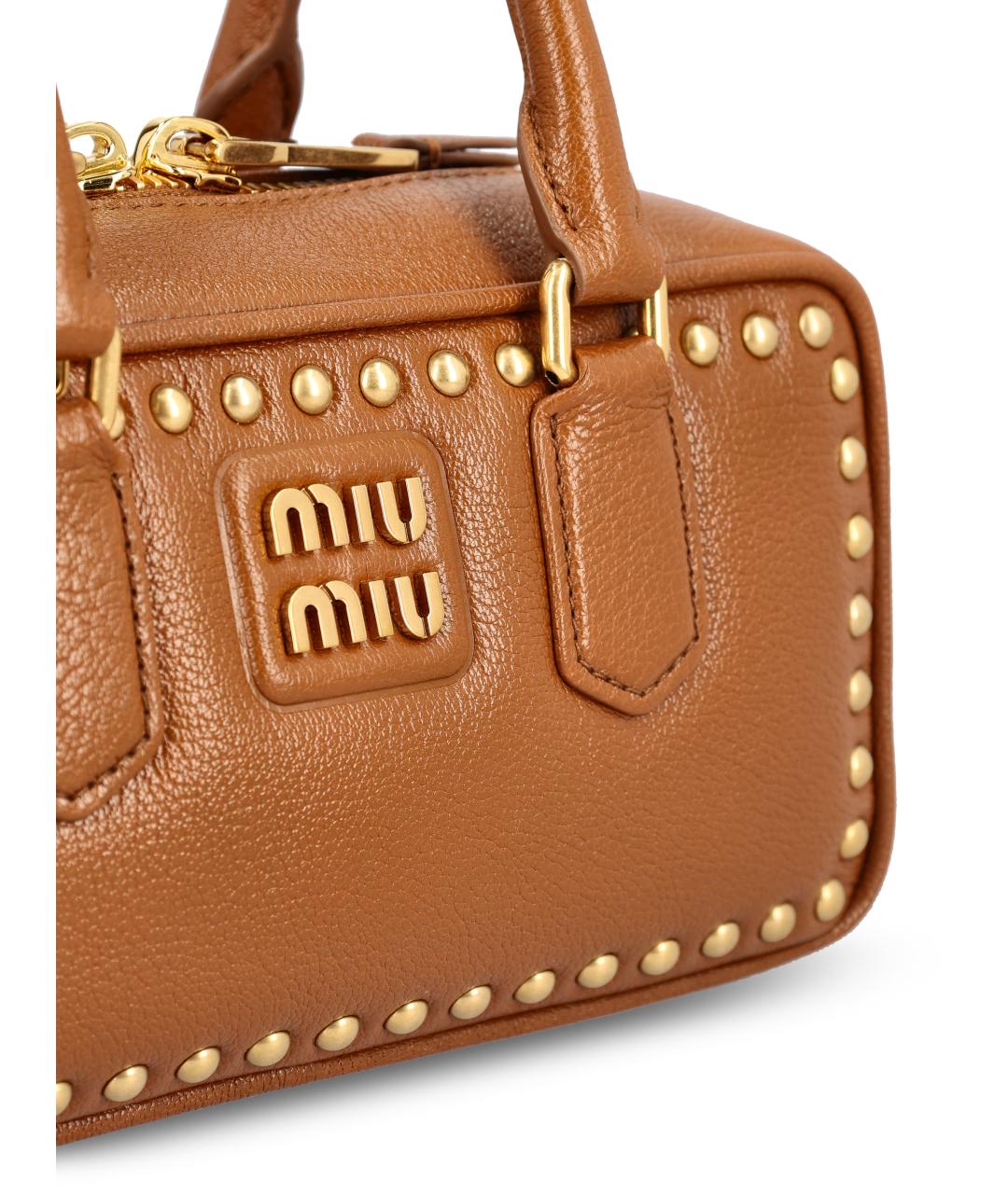 MIU MIU Коричневая кожаная сумка с короткими ручками, фото 4