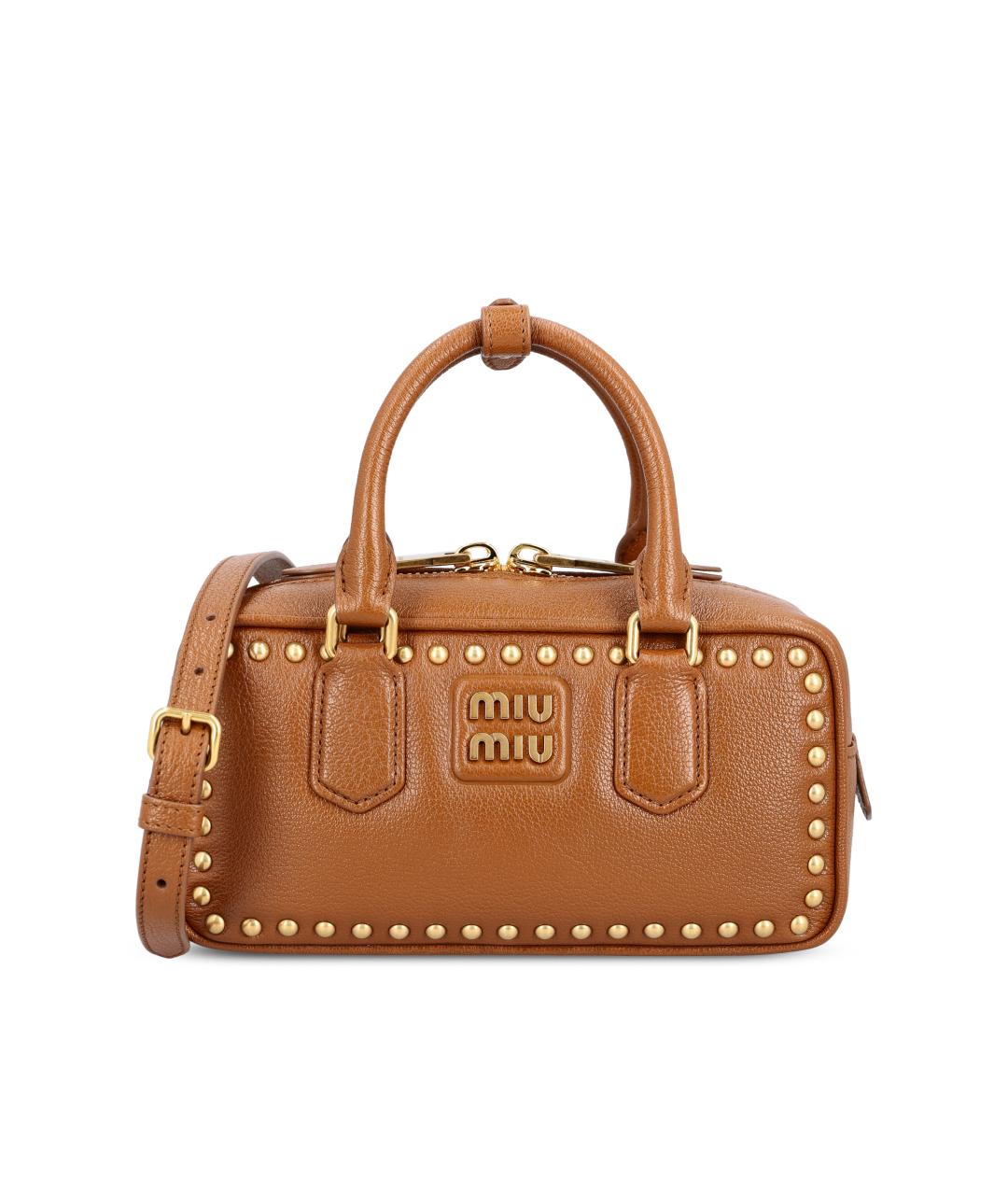 MIU MIU Коричневая кожаная сумка с короткими ручками, фото 5