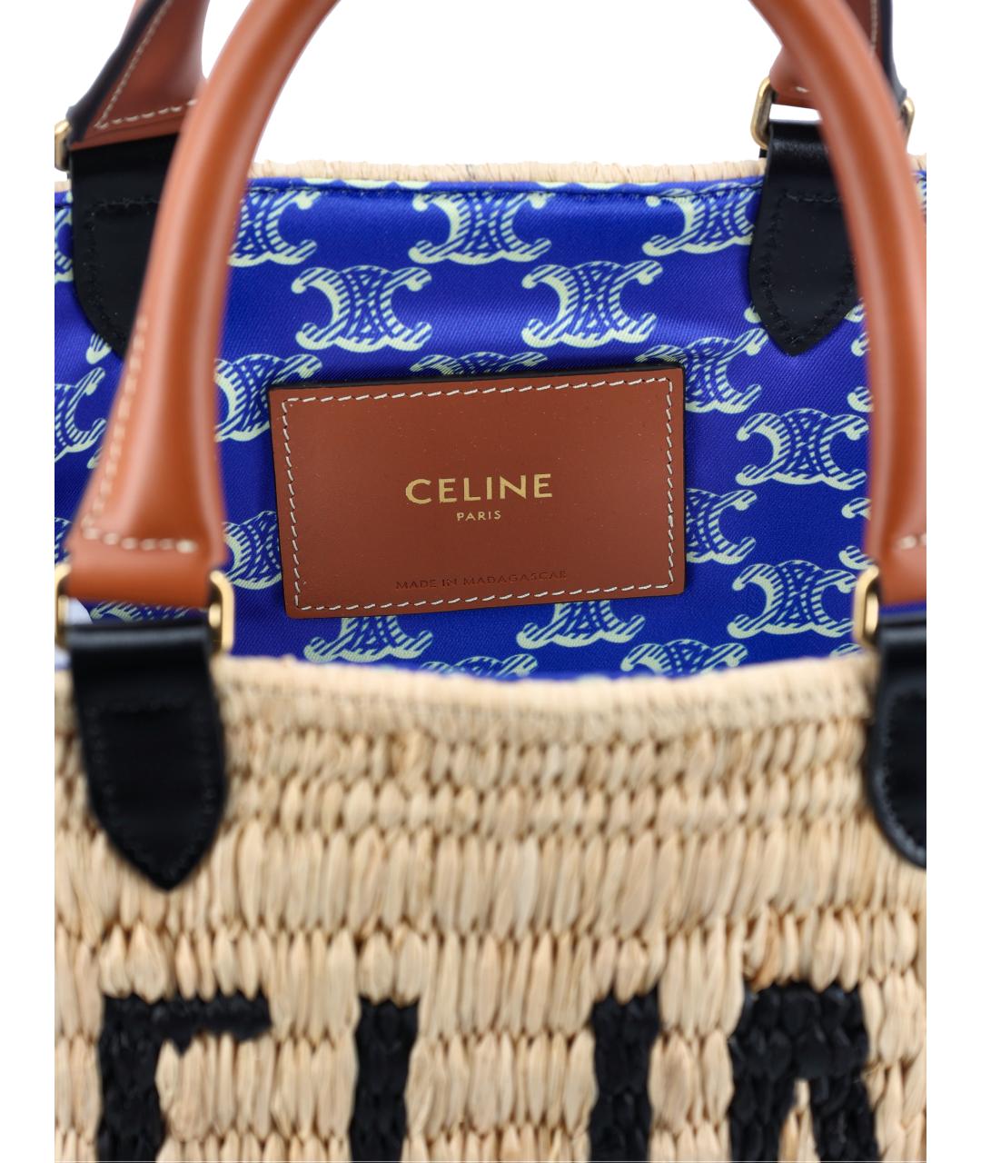 CELINE Бежевая рафиевая сумка тоут, фото 4