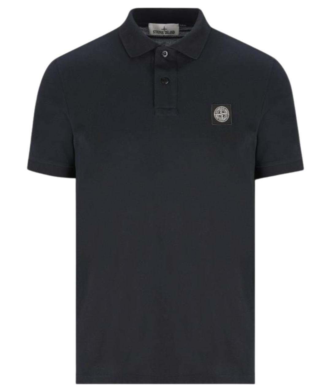 STONE ISLAND Темно-синее хлопковое поло с коротким рукавом, фото 1