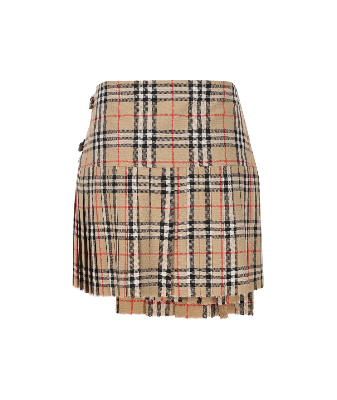BURBERRY Бежевая шерстяная юбка мини, фото 2