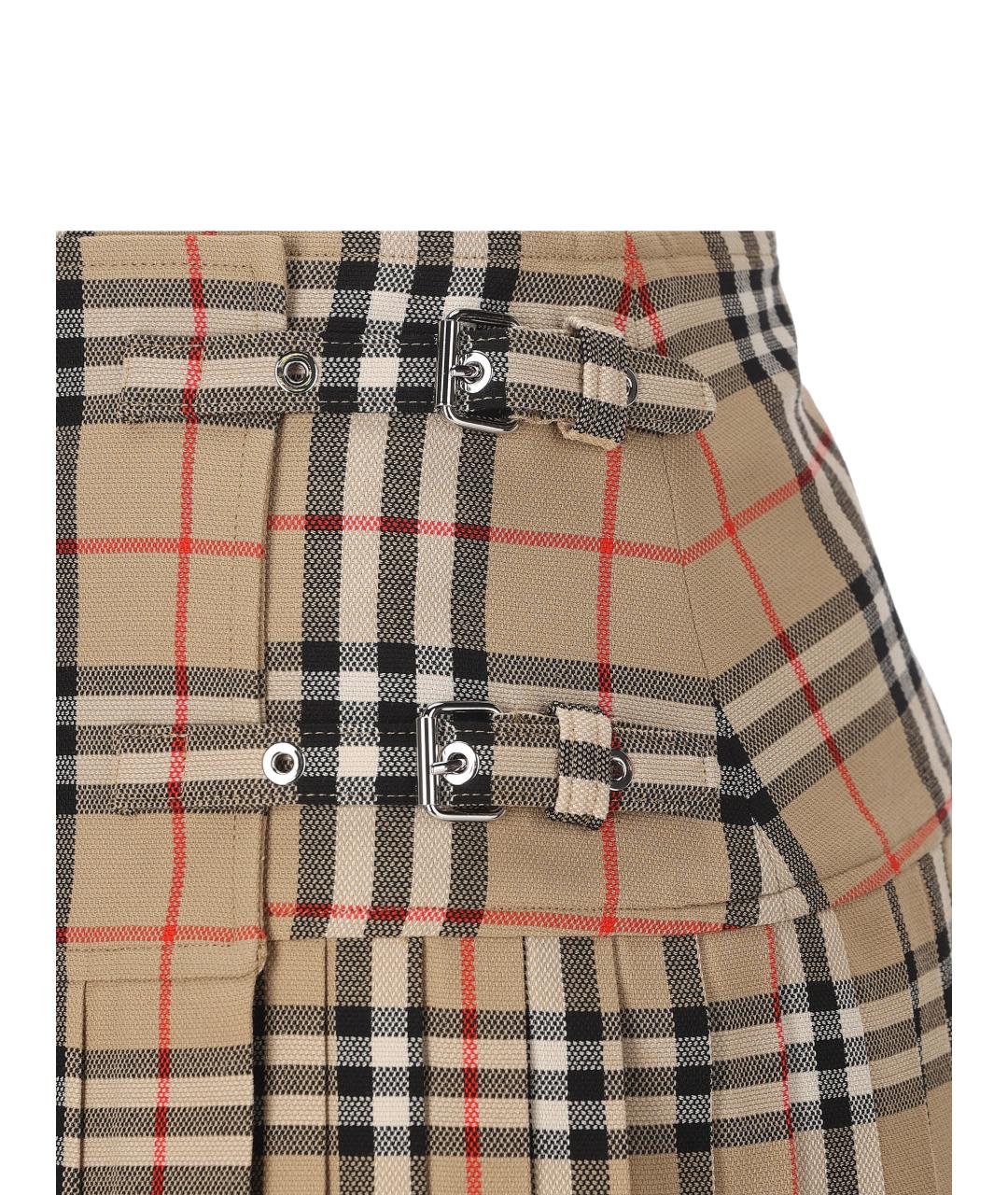 BURBERRY Бежевая шерстяная юбка мини, фото 3