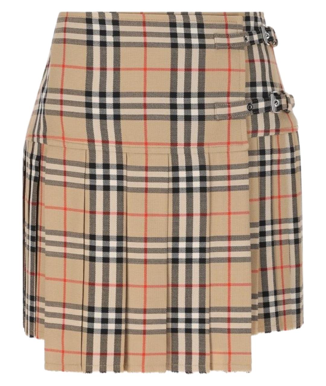 BURBERRY Бежевая шерстяная юбка мини, фото 1