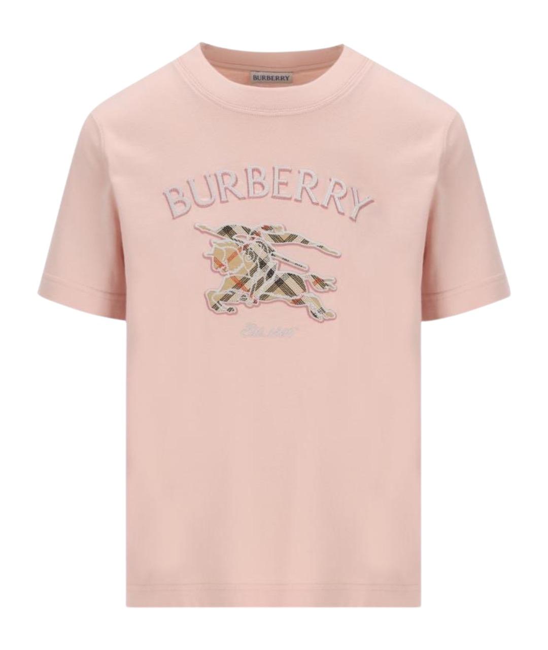 BURBERRY Розовая хлопковая футболка, фото 1