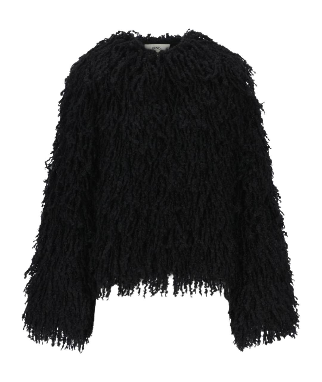 FENDI Черная шерстяная шуба, фото 1