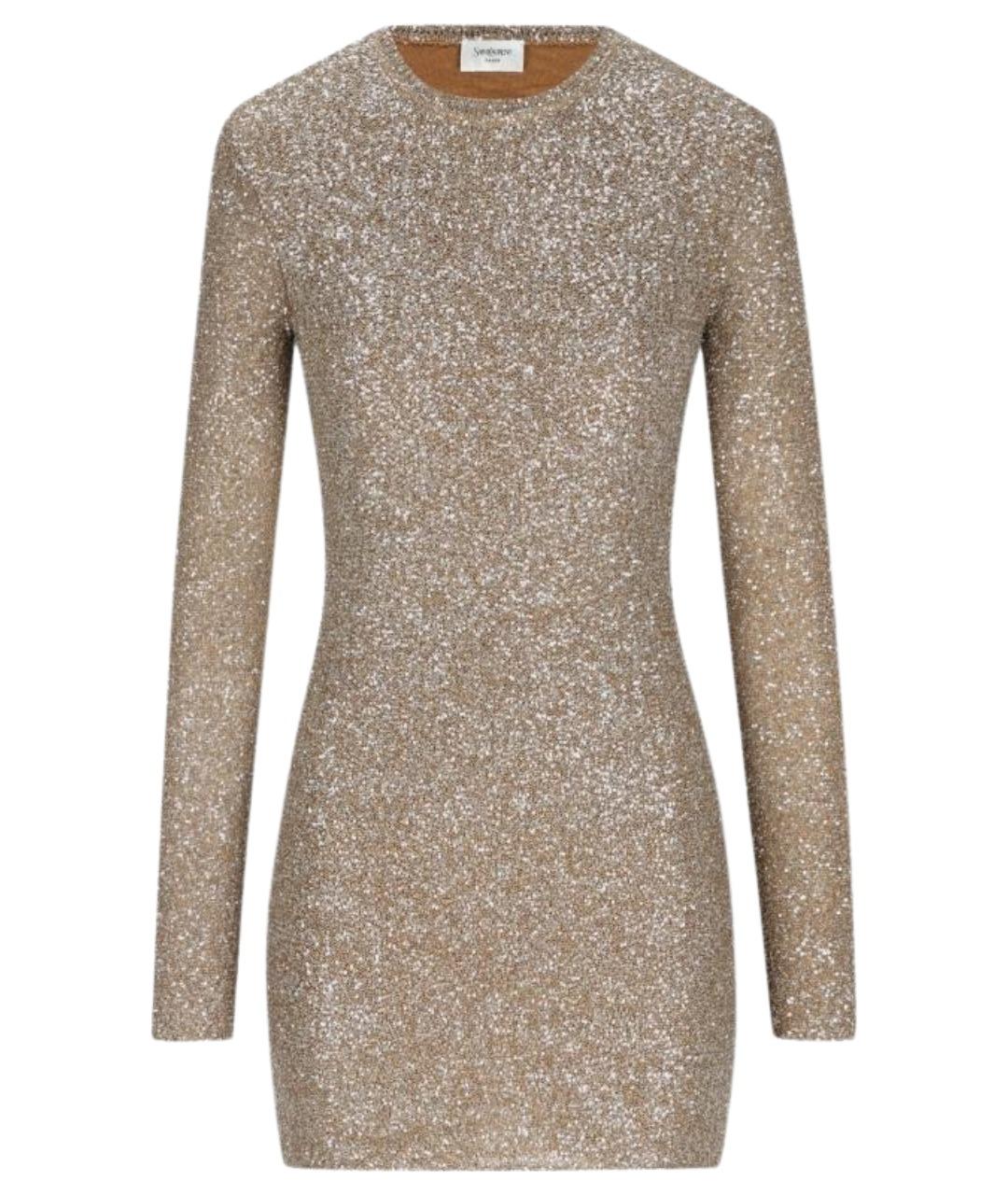 SAINT LAURENT Золотое полиамидовое коктейльное платье, фото 1