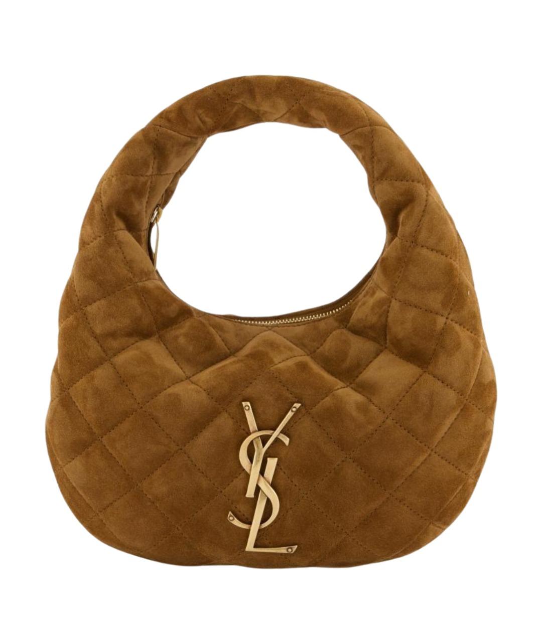 SAINT LAURENT Коричневая замшевая сумка с короткими ручками, фото 1