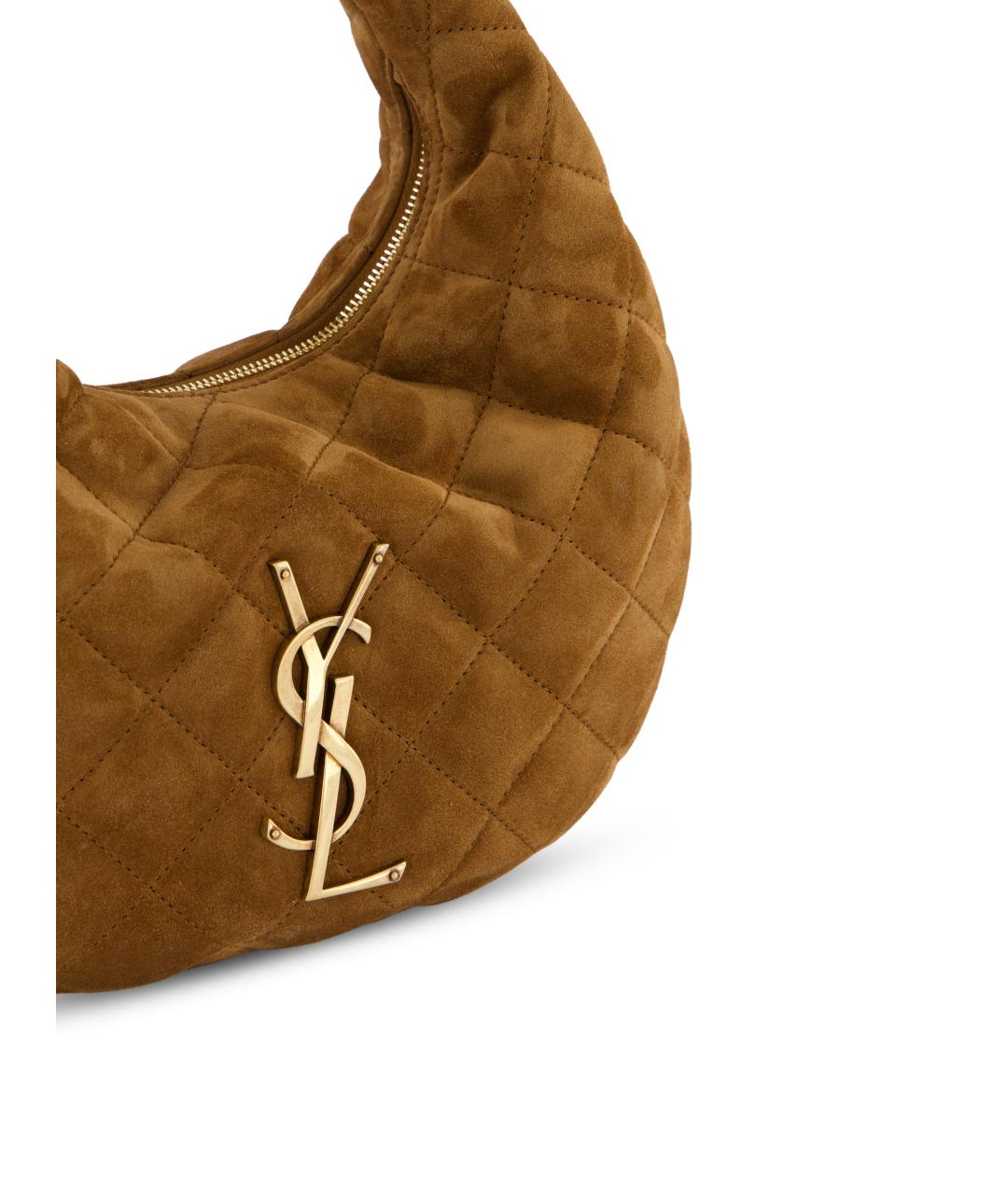 SAINT LAURENT Коричневая замшевая сумка с короткими ручками, фото 4