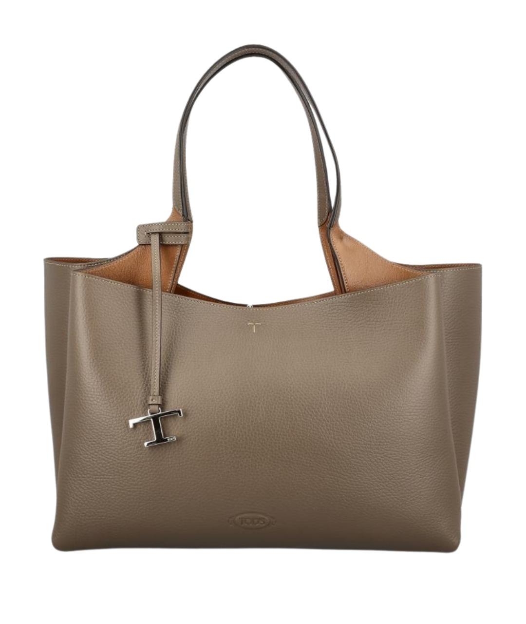 TOD'S Бежевая кожаная сумка тоут, фото 1
