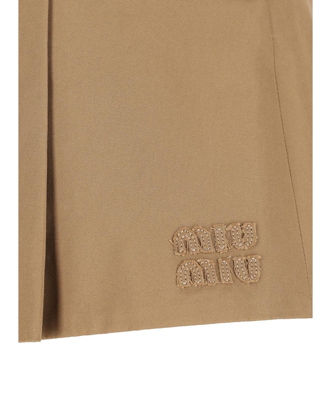 MIU MIU Бежевая хлопковая юбка мини, фото 4