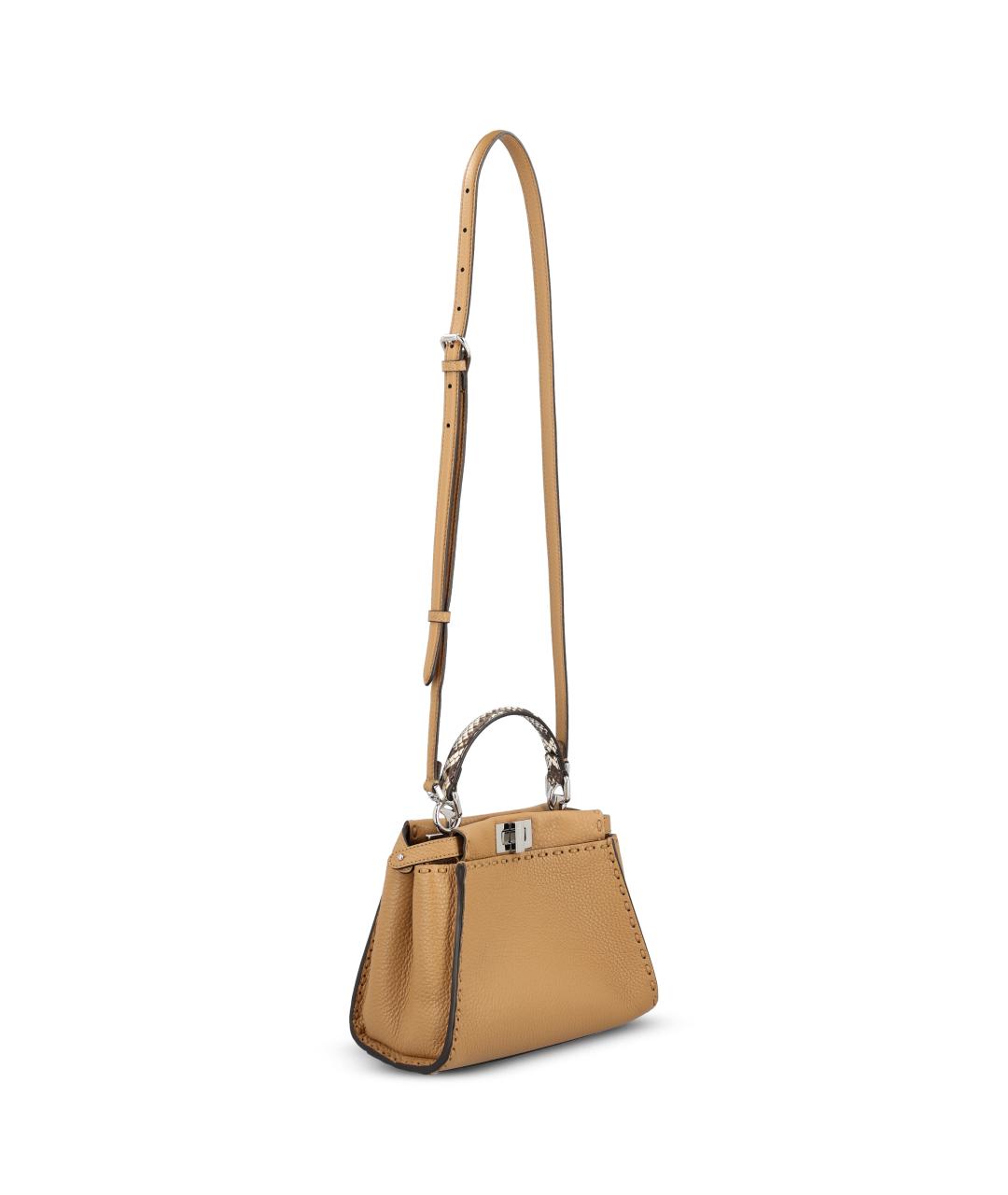 FENDI Бежевая кожаная сумка тоут, фото 3