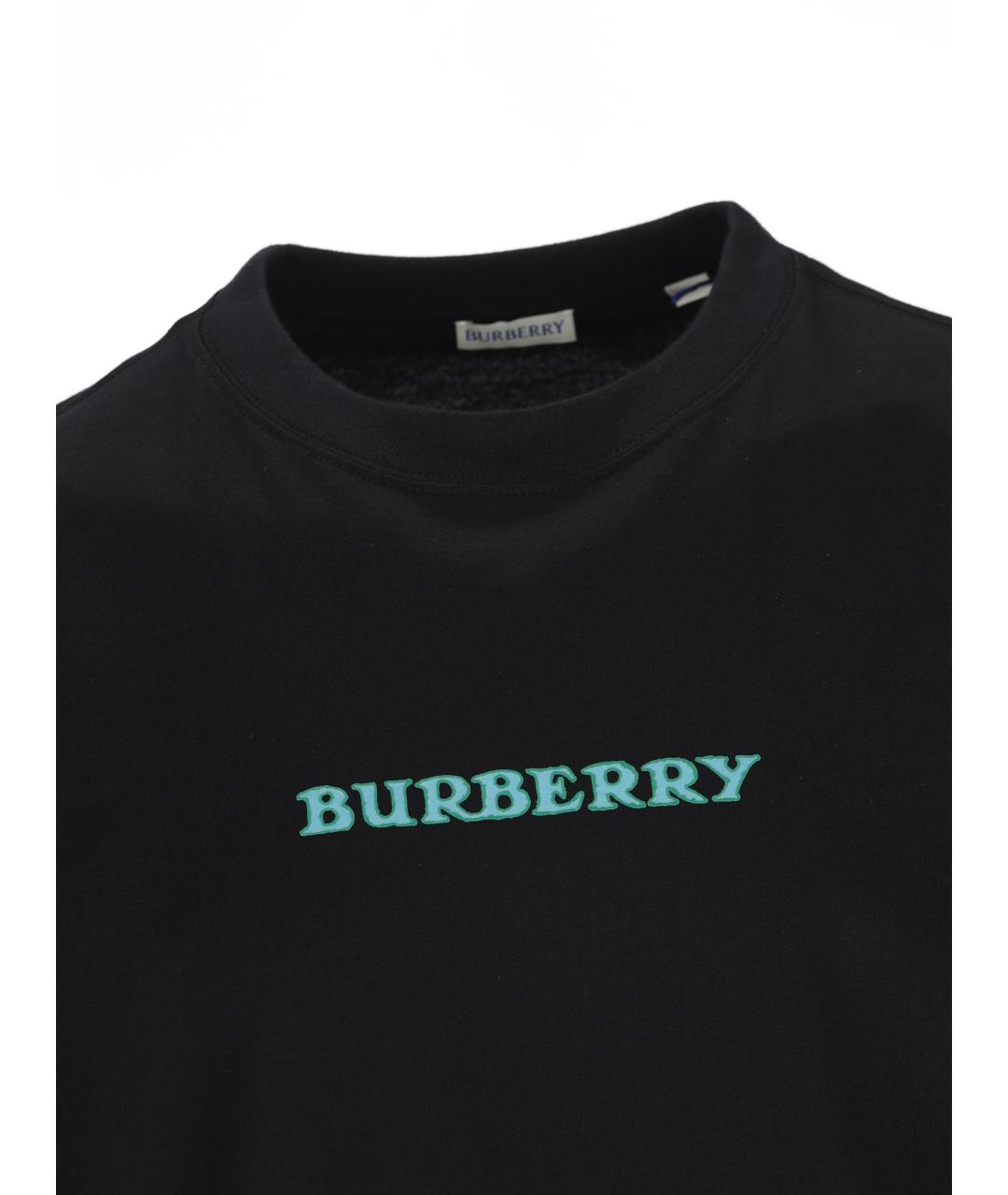 BURBERRY Черная хлопковая футболка, фото 3