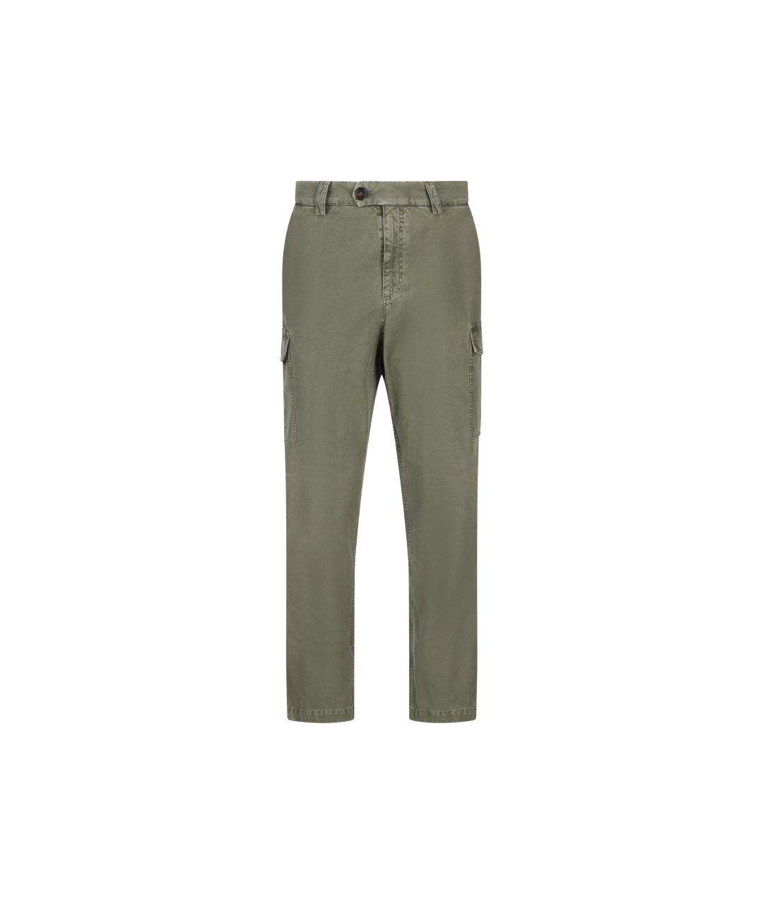 BRUNELLO CUCINELLI Зеленые хлопковые повседневные брюки, фото 5