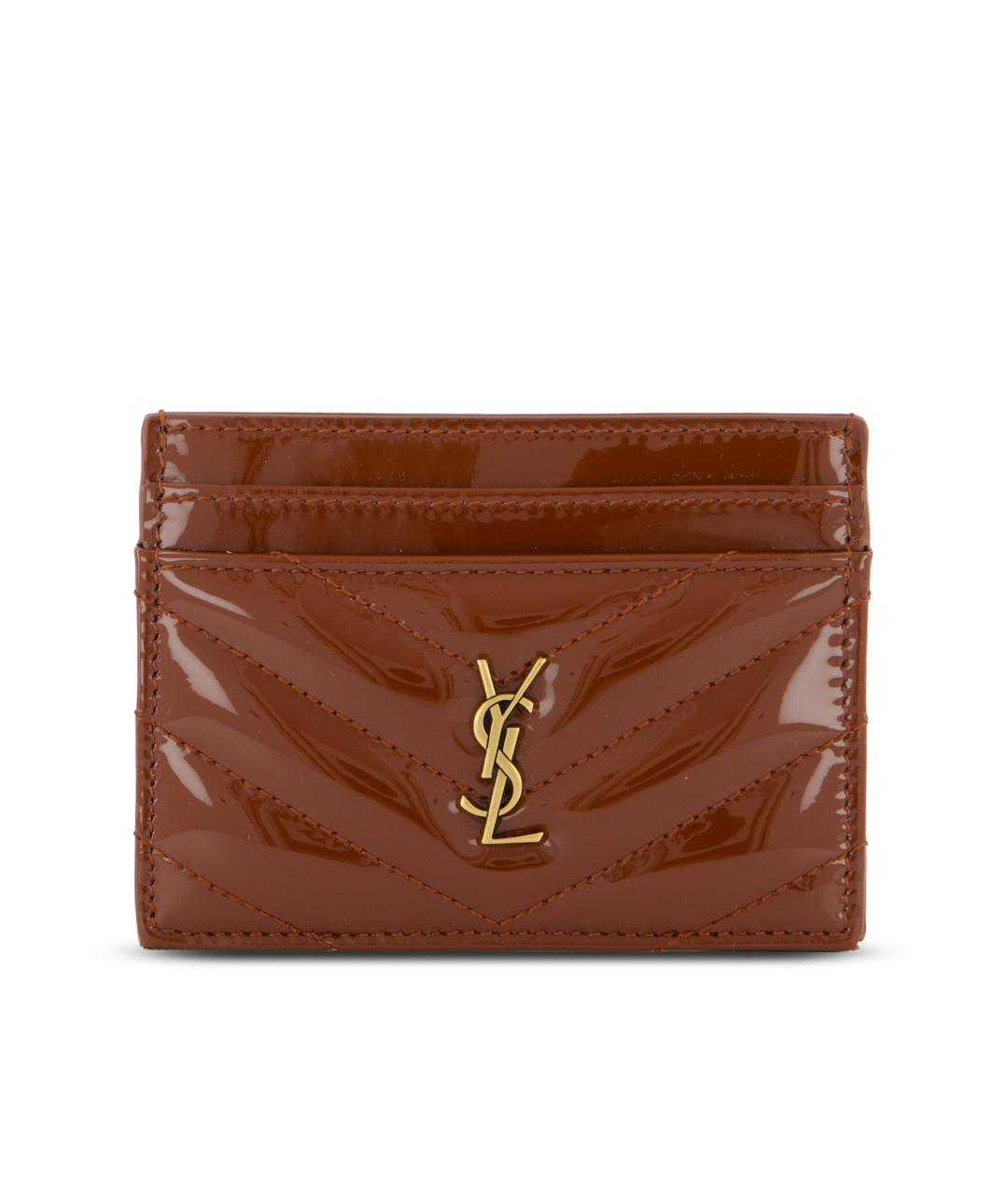 SAINT LAURENT Коричневый кардхолдер из лакированной кожи, фото 5