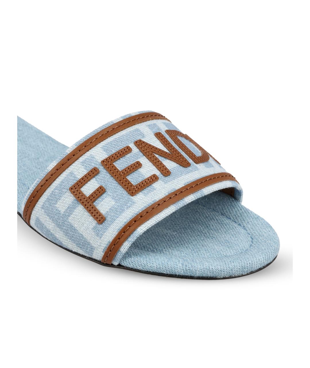 FENDI Голубые текстильные шлепанцы, фото 4