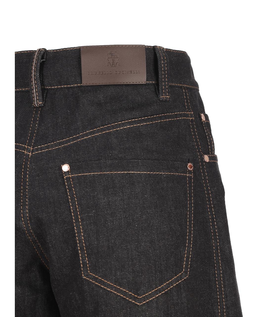 BRUNELLO CUCINELLI Черные хлопковые прямые джинсы, фото 4